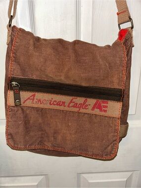 Vintage American Eagle Messenger Bag Y2K Corduroy Utility Pockets Brown